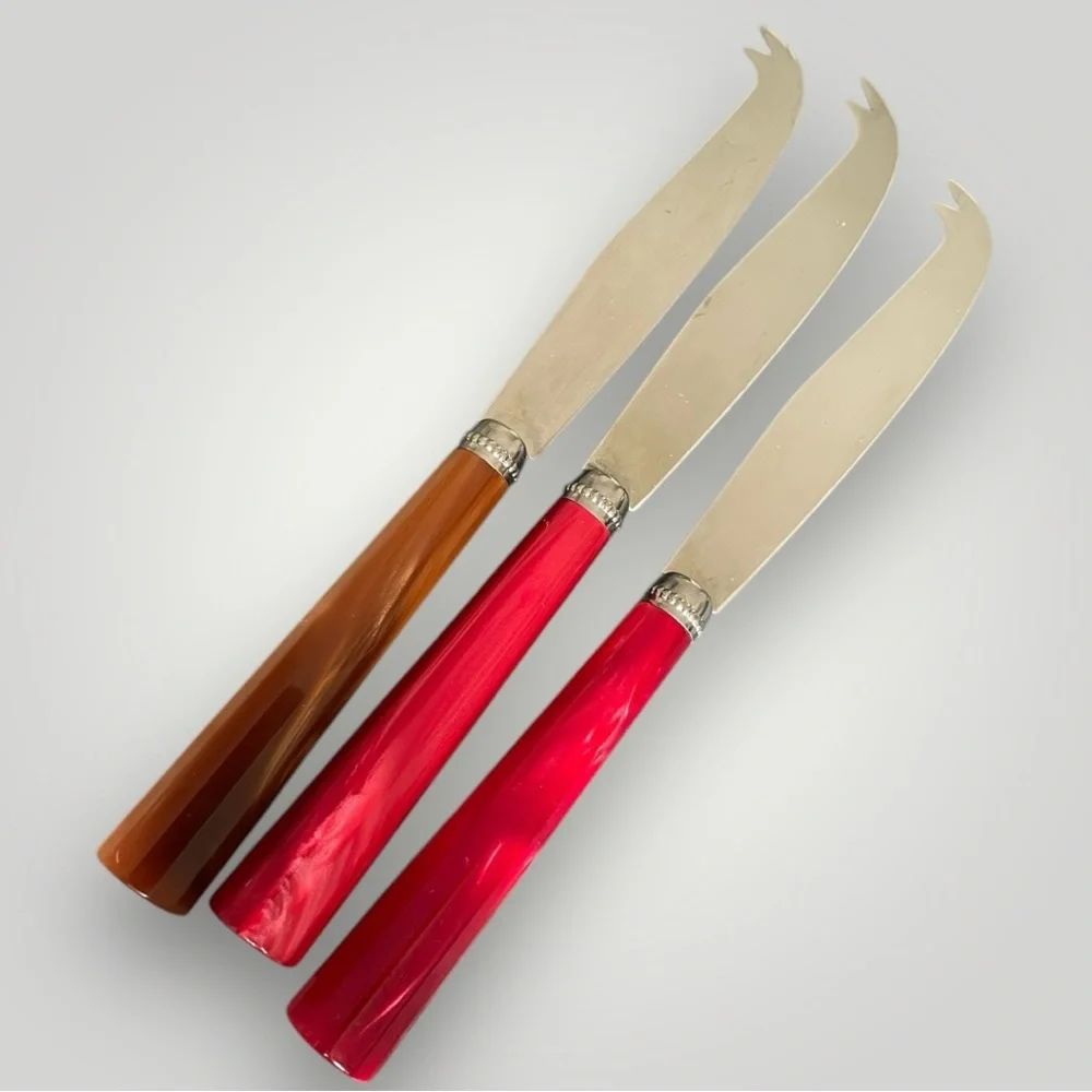 Savoir Vivre Fork Tipped Cheese Knife Set of 3 Pearlized Colorful France Vintage